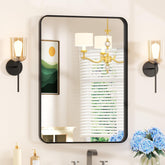 Venlus 22x30 black mirror over sink adds sleek style and functional reflection.