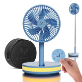 VENTY portable fan folded with blue case for compact travel cooling.