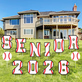 Vercraft senior 2026 yard sign baseball design in white, ideal for outdoor graduation decor.