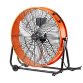 VEVOR 24-inch industrial drum fan front view showing powerful airflow in large spaces.