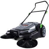VEVOR walk-behind sweeper side view highlighting the wide cleaning path