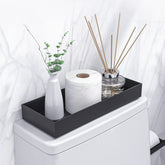 VeyFey toilet tank tray in black on a modern bathroom helps keep tissues within reach