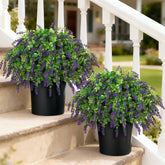 VIERENA artificial eucalyptus lavender topiary balls in pots at front door for curb appeal