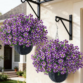 VIERENA morning glory baskets extended for porch decor with lush purple blooms.