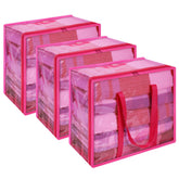 Vieshful pink 40L clear bag with zipper for wardrobe organization.
