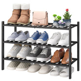 Viewcare 3-tier black bamboo shoe rack front view for organized entryways