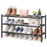 Viewcare 3-tier bamboo shoe rack in entryway showing sturdy build