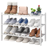 Viewcare White Shoe Rack 3-Tier Bamboo holds 6–12 pairs for easy closet organization.