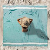 Vikumond oversized Turkish beach towel blanket in teal for family lounging