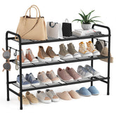 Vilick 3-tier shoe rack front view with roomy shelves for many pairs.