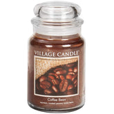 Village Candle Coffee Bean glass jar close-up, delivering inviting espresso aroma for cozy spaces.