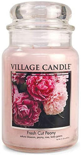 Village Candle Fresh Cut Peony in a large glass jar for long-lasting fragrance in any room