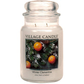 Village Candle Winter Clementine jar front view, inviting scent for cozy living spaces.