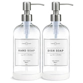 Vine Creations clear glass soap dispenser 2-pack on bright kitchen counter