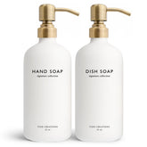 Vine Creations white glass soap dispenser set, front view, durable kitchen decor