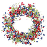 VioletEverGarden patriotic wreath on front door with red white blue colors.