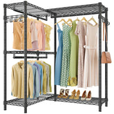 VIPEK L4 Garment Rack corner setup demonstrates space-saving corner storage.