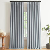 Vision Home blue gray pinch pleated blackout curtains front view showing two-panel setup