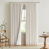 Vision Home natural pinch pleated curtains front view showing linen blend texture.