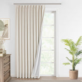 Vision Home curtains close-up shows linen-blend texture with blackout lining for privacy.