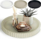 Vivere Home 13-inch concrete round tray side view adds subtle sophistication to centerpieces