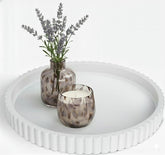Vivere Home 13-inch concrete round coffee table tray enhancing centerpiece styling.