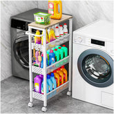 Vivihomety slim cart with wood top, stylish storage for compact kitchen space