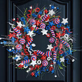 vivimemo 22-inch patriotic wreath with stars and spirals for festive front-door charm.