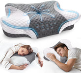 VJASD cervical neck pillow memory foam core supports neck alignment for back, side, and stomach sleepers
