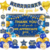 Vlipoeasn We Appreciate You banner backdrop bright blue and gold for a polished celebration