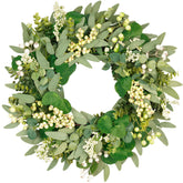 Vlorart 22-inch artificial wreath with eucalyptus for year-round curb appeal.