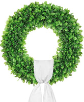Vlorart 24-inch boxwood wreath on front door for year-round curb appeal.