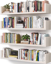 VMROF wall bookshelf in white with floating design for clutter-free storage