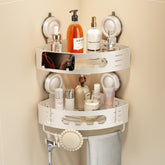 Voldra corner shower caddy suction cup keeps bottles organized in a tight bathroom corner.