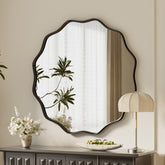 VooBang Black Scalloped Circle Mirror front view showing the wavy edge design for bathroom decor