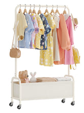 Vriccc kids clothing rack side view with storage box for easy access and organization.