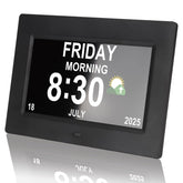Vruelia 7-inch senior clock with large high-contrast display for easy reading from across the room.