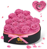 Vryblos preserved pink roses in a heart-shaped box, long-lasting beauty for gifting.