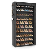 VTRIN tall shoe rack with dustproof cover, front close-up, organized footwear