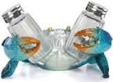 VVGIFTS blue crab salt and pepper holder on a coastal kitchen display