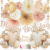 Vztipki champagne gold beige birthday banner for an elegant celebration backdrop