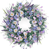 Waipfaru spring daisy wreath for front door with vibrant daisies and lavender