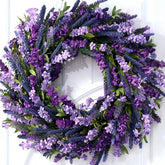 Waipfaru front-door lavender wreath with forsythia accents to boost curb appeal.