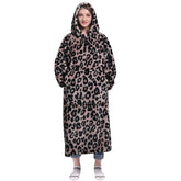 Waitu leopard blanket hoodie front view for cozy home lounging and relaxation.