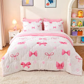 Wajade pink bow comforter twin on a girl's bed for cozy nights
