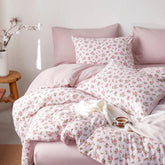 Wake In Cloud floral comforter set pink full size on bed for chic look