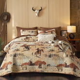 Wake In Cloud western quilt set with cowboy-pattern design adds rustic charm to cabin or ranch bedrooms.