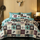 Wake In Cloud western quilt set pattern in turquoise-taupe enhances rustic cabin decor.