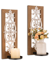 Walasis farmhouse wood candle sconce duo with rustic finish for cozy living spaces.
