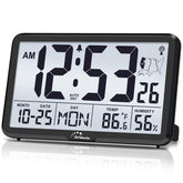 WallarGe Atomic Clock with backlight displaying large digits for easy viewing from across the room.